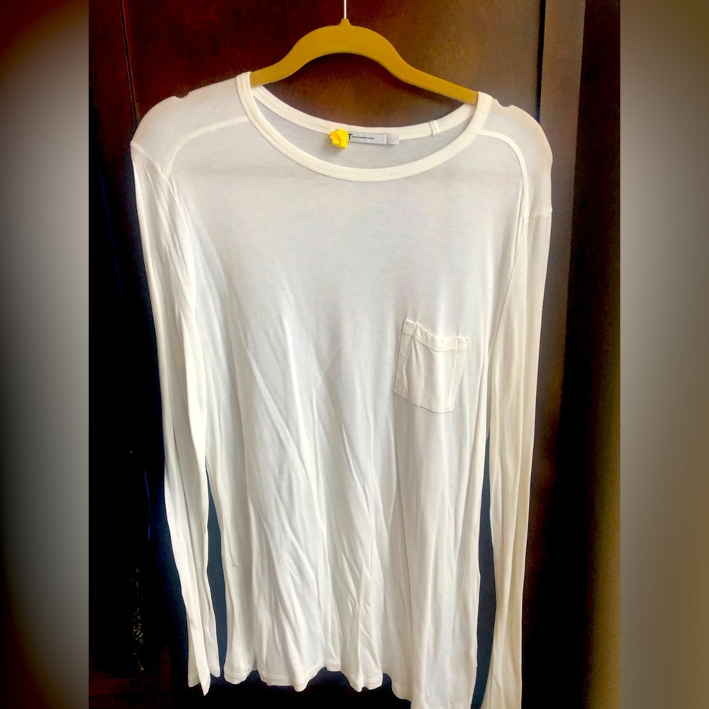 ALEXANDER WANG - Long Sleeved Rayon Pocket Tee — WHITE - Large